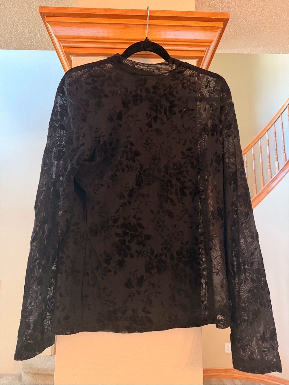 Women’s Black Floral Burnout Long Sleeve Top